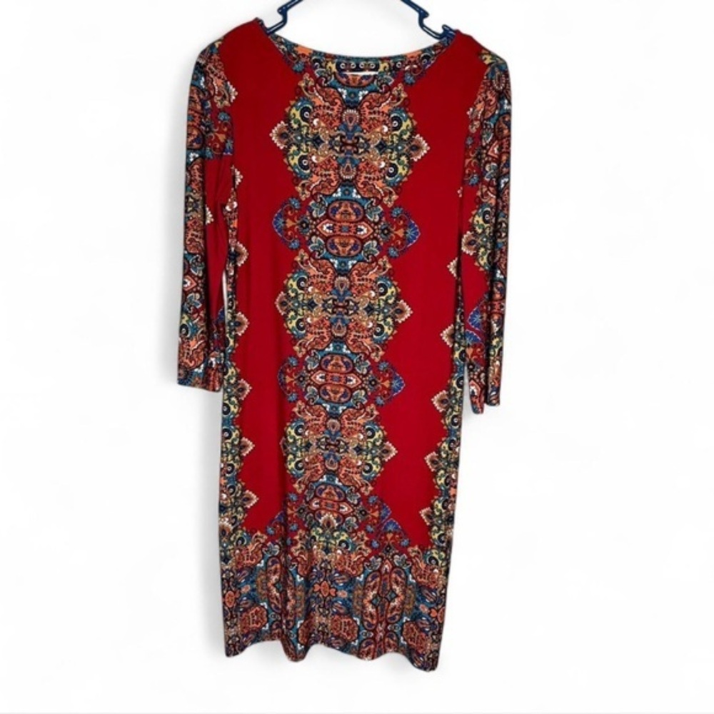 London Times Red and Blue Patterned Long Sleeve Dress